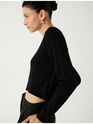 Koton Bisiklet Yaka Sweatshirt Uzun Kollu Viskon Kumaş Karışımlı