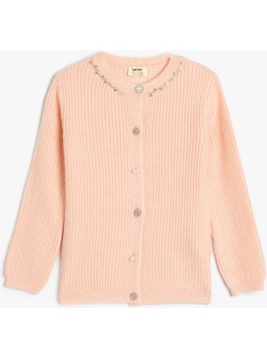 Koton Triko Hırka Inci Düğme ve Taş Detaylı Uzun Kollu Yuvarlak Yaka