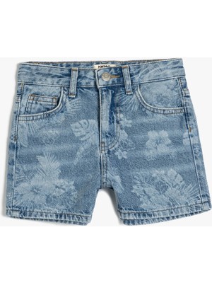 Koton Çiçek Desenli Cepli Pamuklu Denim Şort
