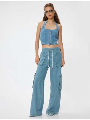 Koton Oversize Kargo Kot Pantolon Beli Lastikli Cep Detaylı -  Loose Straight Fit Jeans