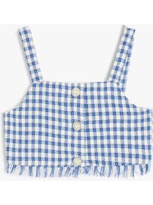 Koton Kare Yaka Ekose Desenli Tüvit Crop Bluz