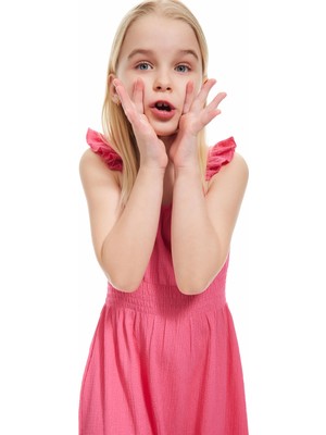 Koton Fırfırlı Gipe Detaylı Askılı Midi Elbise