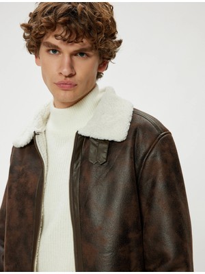 Koton Suni Deri Ceket Içi Peluşlu Slim Fit Gömlek Yaka