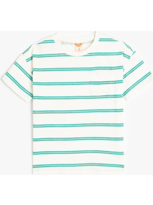 Koton Erkek Çocuk Kısa Kollu Çizgili Tişört Bisiklet Yaka Pamuklu Rahat Tasarım