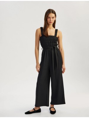 Koton Gipeli Kare Yaka Kolsuz Beli Kuşaklı Geniş Paça Tulum