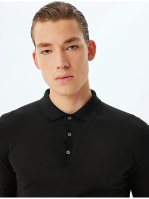 Koton Triko Kazak Polo Yaka Basic Düğme Detaylı Yün Karışımlı