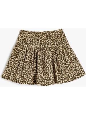 Koton Çiçekli Pazen Etek Pileli Beli Lastikli Pamuklu