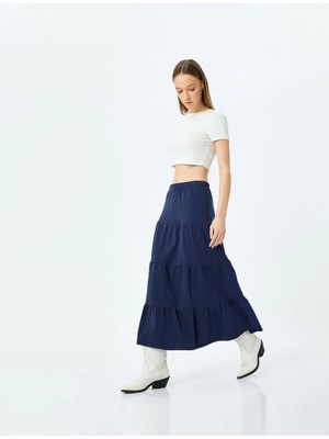 Koton Yüksek Bel Oversize Katlı Volanlı Midi Etek