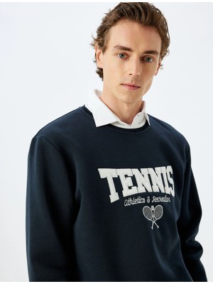 Koton Bisiklet Yaka Şardonlu Pamuk Karışımlı Slogan Işlemeli Sweatshirt