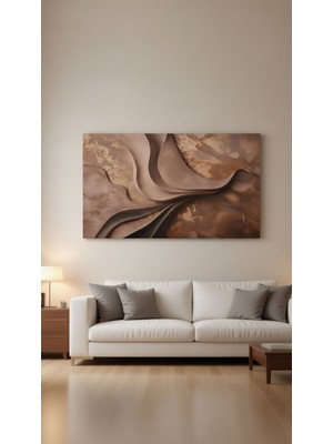 Safir Design Lüks Gold Efektli Soyut Yaprak Tasarım Kanvas Tablo