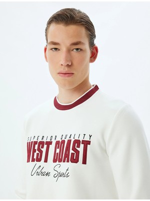 Koton Slogan Baskılı Sweatshirt Bisiklet Yaka Şardonlu Pamuk Karışımlı