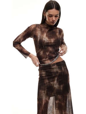 Koton Batik Desenli Uzun Kollu Dik Yaka Slim Fit Tişört