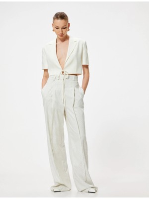 Koton Önden Bağlamalı Crop Keten Ceket Kısa Kollu Ters Yaka