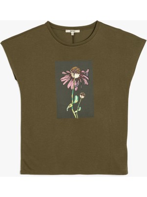 Koton Kısa Kollu Bisiklet Yaka Çiçek Desenli Baskılı Tişört