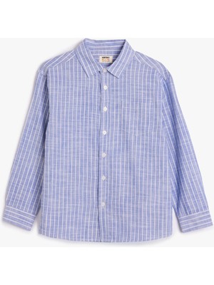 Koton Mavi 5WKB60032TW Erkek Çocuk Gömlek Uzun Kol Düşük Omuz Kesim 7-8 Yaş için Şık Stil