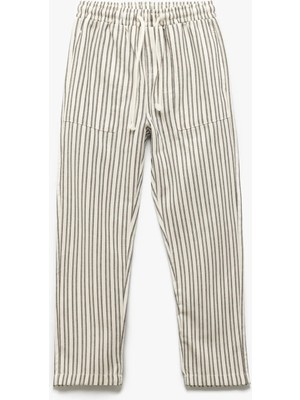 Koton Pamuklu Beli Bağcıklı Cep Detaylı Çizgili Pantolon