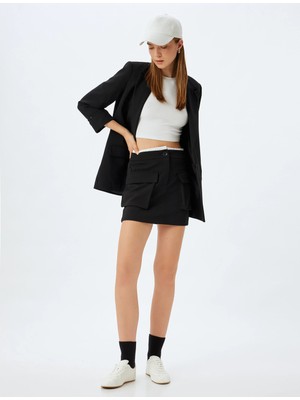 Koton Çift Bel Detaylı Mini Etek Kargo Cepli Krep Scuba Kumaş