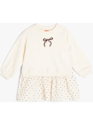 Koton Pamuklu Uzun Kollu Fiyonk Baskılı Sweat Elbise