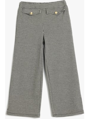 Koton Ekoseli Bol Paça Pantolon Düğme ve Kapaklı Cep Detaylı