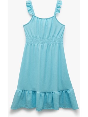 Koton Fırfırlı Gipe Detaylı Askılı Midi Elbise