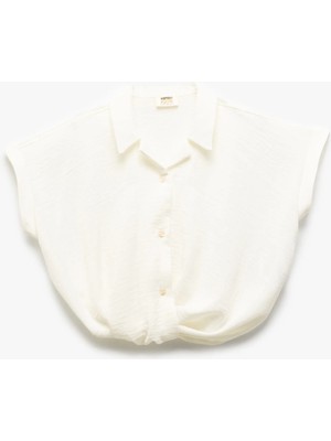 Koton Kısa Kollu Önden Bağlamalı Crop Gömlek