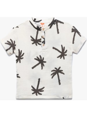 Koton Bisiklet Yaka Kısa Kollu Palmiye Baskılı Pamuklu Tişört