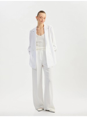 Koton Katlama Detaylı Krep Kumaş 3/4 Kol Kruvaze Uzun Oversize Blazer Ceket