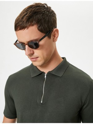 Koton Polo Yaka Triko Kazak Yarım Fermuarlı Kısa Kollu