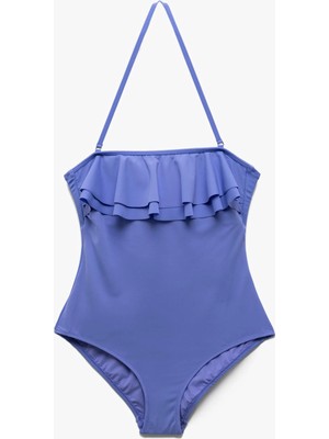 Koton Astarlı Dar Kalıp Çıkarılabilir Askı Detaylı Fırfırlı Straplez Mayo