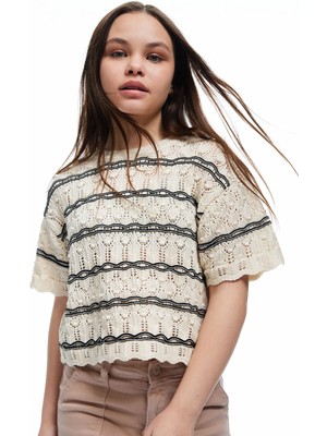 Koton Bisiklet Yaka Dokulu Kısa Kollu Triko Kazak