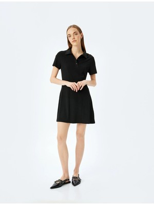 Koton Düğme Detaylı Polo Yaka A Kesim Mini Elbise