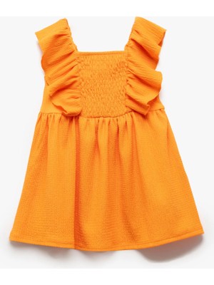 Koton Kalın Askılı Fırfırlı Gipe Detaylı Dokulu Elbise