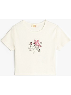 Koton Bisiklet Yaka Kısa Kollu Pamuklu Baskılı Tişört