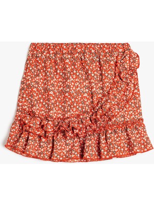 Koton Fırfır Detaylı Beli Lastikli Kruvaze Mini Etek