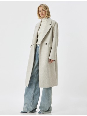 Koton Uzun Kaşe Kaban Kruvaze Cepli Düğmeli