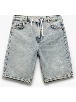 Koton Denim Şort Beli Bağlamalı Düğmeli Cepli Erkek Çocuk Desensiz Regular Fit Yazlık