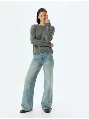 Koton Ajurlu Oversize Kazak Triko Bisiklet Yaka Uzun Kollu