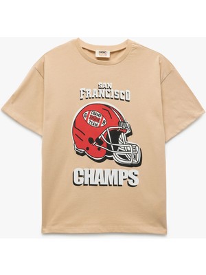 Koton Erkek Çocuk Kısa Kollu Pamuklu Tişört Günlük Stil Bisiklet Yaka 5 - 6 Yaş Eğlenceli Baskı