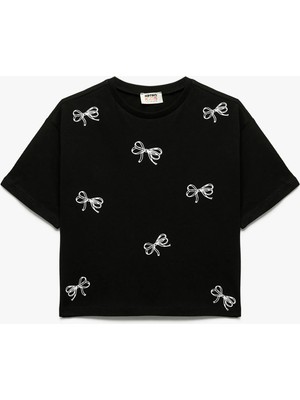 Koton Pamuklu Bisiklet Yaka Çiçek Baskılı Kısa Kollu Tişört