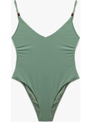 Koton Astarlı Arkadan Bağlama Detaylı Boncuklu Derin V Yaka Mayo