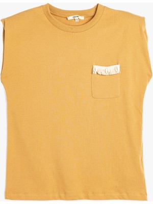 Koton Pamuklu Aplike Cep Detaylı Bisiklet Yaka Kolsuz Tişört