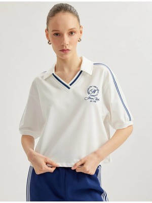 Koton Çizgili Baskılı Kısa Kollu Polo Yaka Tişört