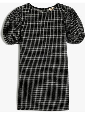 Koton Balon Kollu Pötikareli Kareli Elbise Bisiklet Yaka