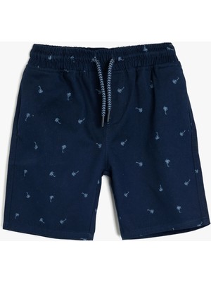 Koton Beli Bağcıklı Baskılı Palmiye Pamuklu Bermuda Şort