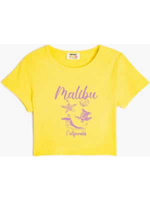 Koton Bisiklet Yaka Kısa Kollu Baskılı Pamuklu Crop Tişört