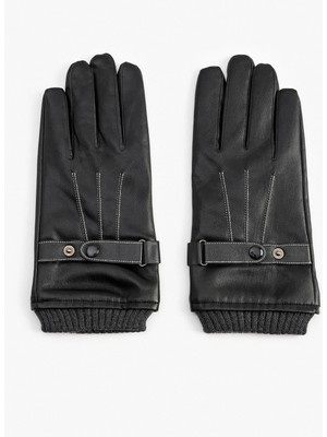 Koton Suni Deri Eldiven Çıt Çıt Düğmeli Dikiş Detaylı