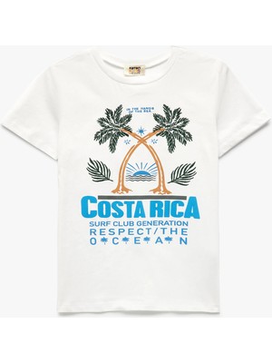 Koton Nakış Detaylı Bisiklet Yaka Kısa Kollu Pamuklu Basic Tişört