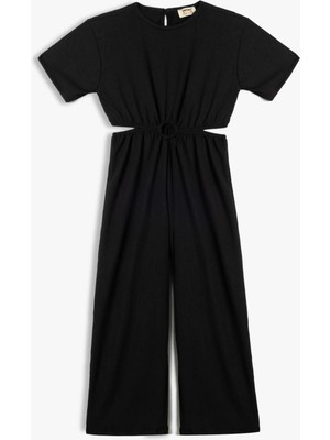 Koton Kısa Kollu Bisiklet Yaka Pencere Detaylı Uzun Tulum