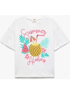 Koton Pamuklu Baskılı Bisiklet Yaka Kısa Kollu Tişört