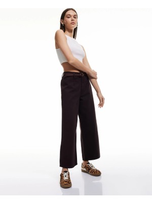 Koton Düğmeli Kesik Geniş Paça Kemerli Pantolon - Wide Leg Jeans